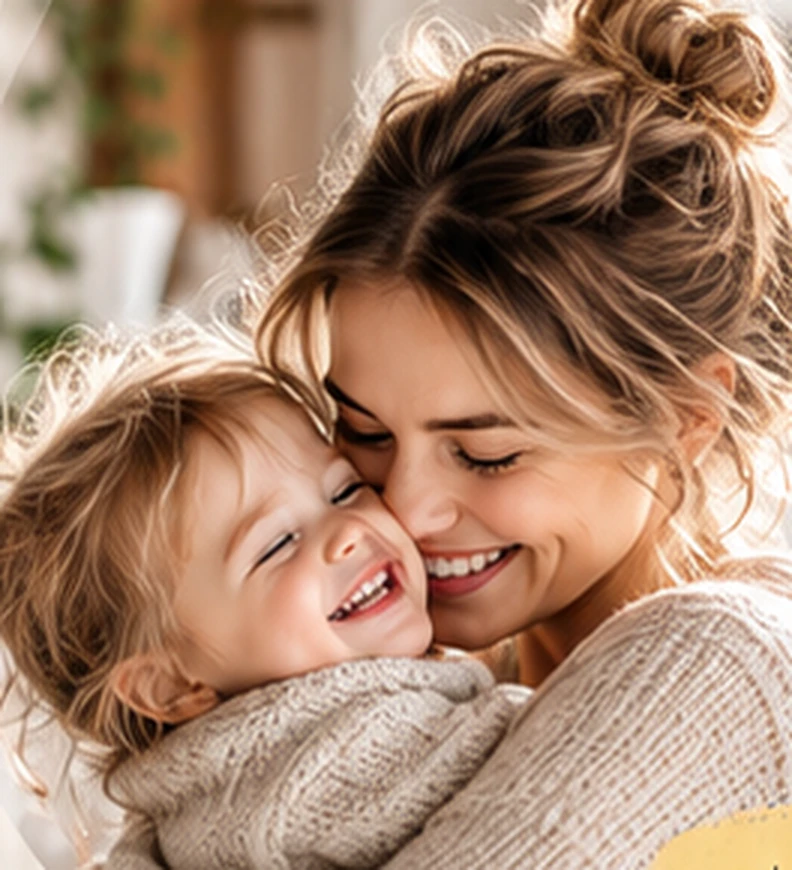 Mama z uśmiechniętym dzieckiem w serdecznym uścisku